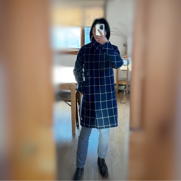 100% wool Funnel Neck Cocoon coat in windowpane check - Picture 2 of 8